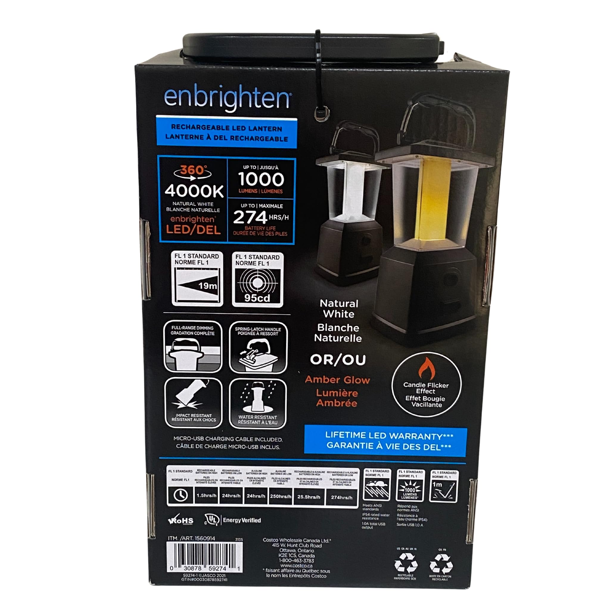 Enbrighten Rechargeable LED Lantern | 1000 Lumens | Dimmable Light
